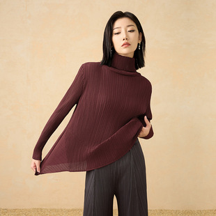 Pleated Knitwear 2025 Autumn and Winter New High-Neck Pure Color Versatile Fashionable Slimming Look Bottoming Comfortable Top for Women