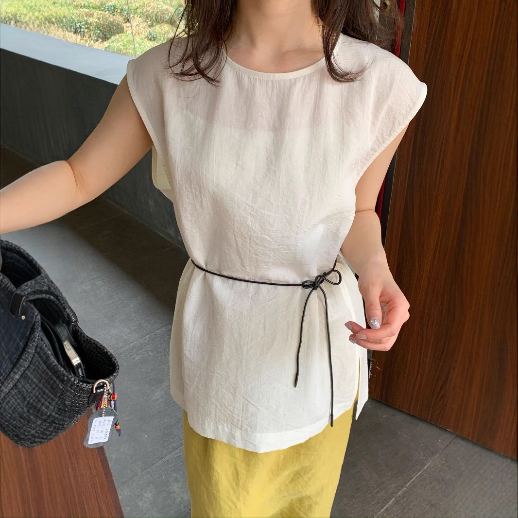 夏上新【媛可儿】意法韩系百搭宽松无袖小衫气质设计休闲高级上衣