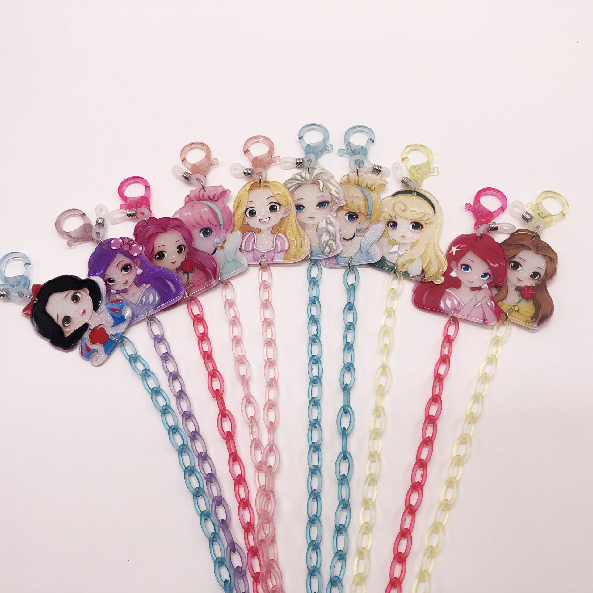 公主系列糖果色透明亚克力眼镜链白雪仙蒂乐佩艾莎爱洛贝儿口罩链