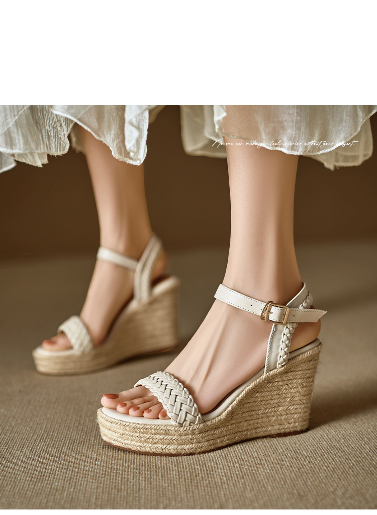 Sandal cao gót nữ hở mũi đế xuồng đan bohemian, gót 9 cm — màu trắng, màu mơ chi tiết 13