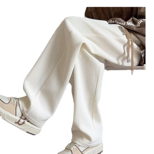 American-style corduroy pants for men—spring and autumn, flowing fit, loose-fitting straight-leg sweatpants, wide-leg men's trousers, casual long pants, thin autumn style.
