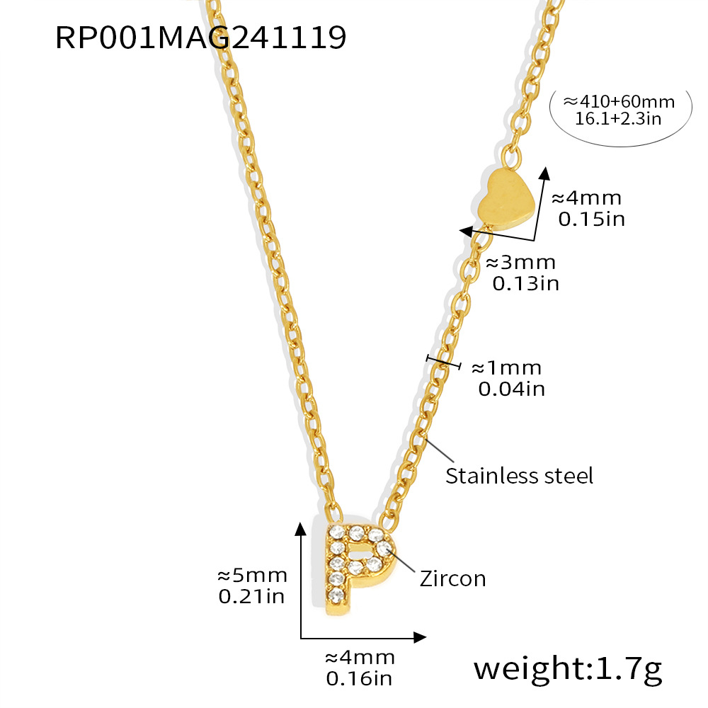 Qiong Yao Titanium Steel 26 letras con incrustaciones de circón Juego de joyas PVD chapado en oro real collar de retención de color pulsera anillo aretes