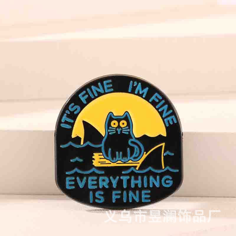 跨境新品暗黑系猫咪金属胸章创意动物百搭字母别针包包衣服配饰批|undefined