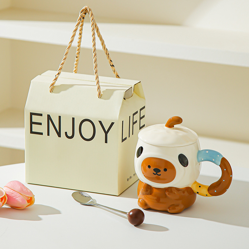 Caricatura encantadora cerimía cerámica con tapa para dar a la chica cumpleaños amiga práctica acompañante caja de regalo