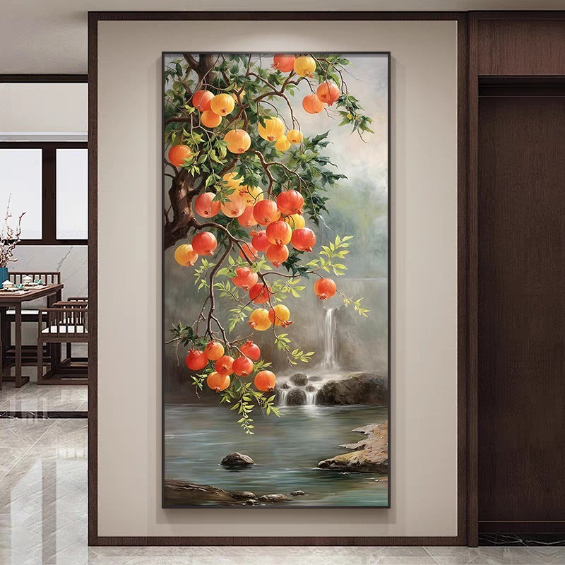新中式石榴玄関装飾画、廊下掛け絵、玄関壁画、良い意味を持つ九魚図、中国風、国潮風|undefined