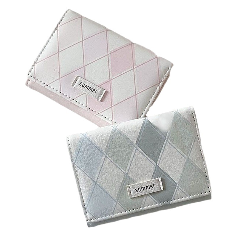 Cartera a cuadros azul sal marina fresca simple estilo ins coreano multifuncional estudiante cambio titular de la tarjeta uno. Uno