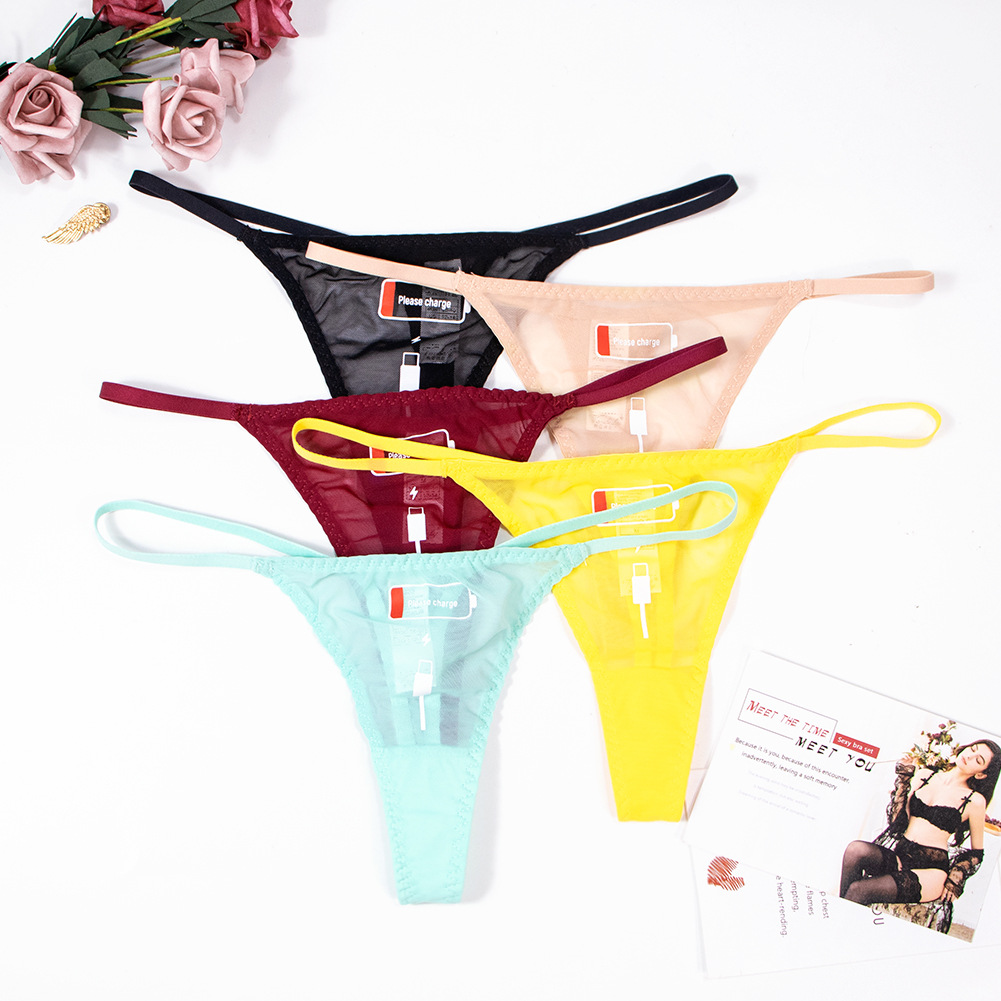 Varsbaby impreso de dibujos animados Tanga ultrafino de malla transparente ropa interior de las mujeres de cintura baja de secado rápido cuerda T Pantalones