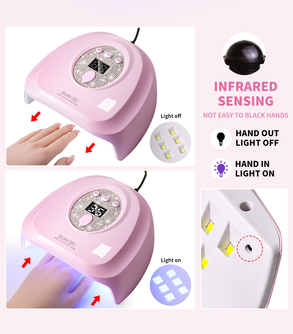 USB-LED-Nageltrockner mit Strass-Verzierung, schnelltrocknend