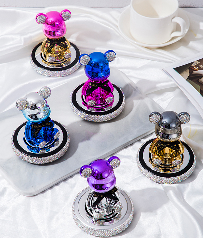 Creative diamond-encrusted shaking head violent bear ornaments car perfume aromatherapy cartoon bear car perfume decorations