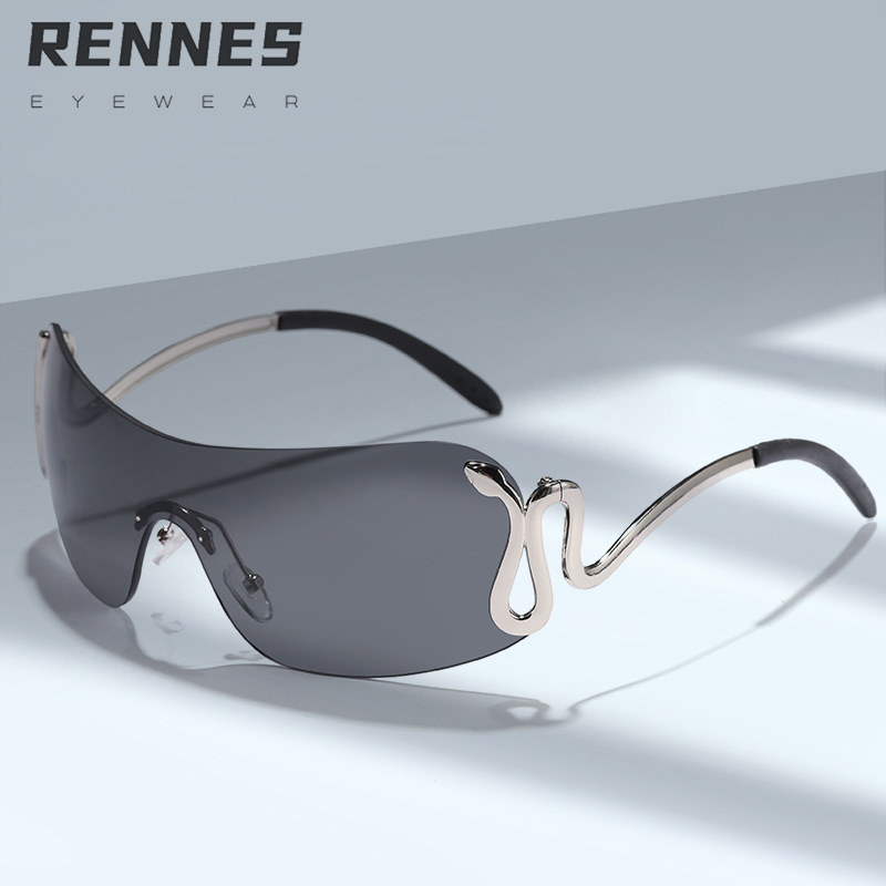 Gafas de sol punk europeas y americanas no convencionales de una pieza sin marco de plata soporte de serpiente gafas de sol hombres y mujeres modelo de moda gafas de tiro callejero
