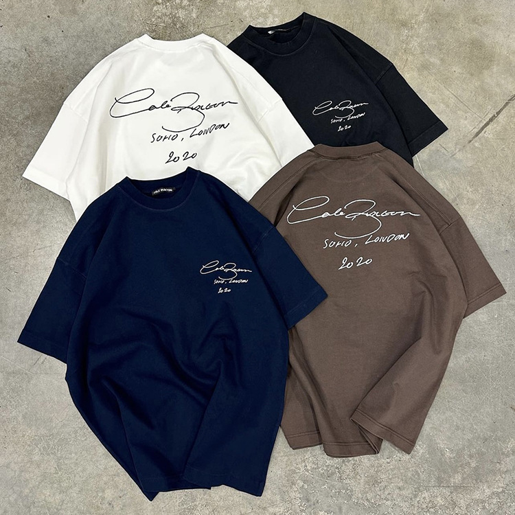 Authentic Cole Buxton Cursive Slogan Short-Sleeved American Retro Simple Casual Loose Couple Round Neck T-Shirt for Men