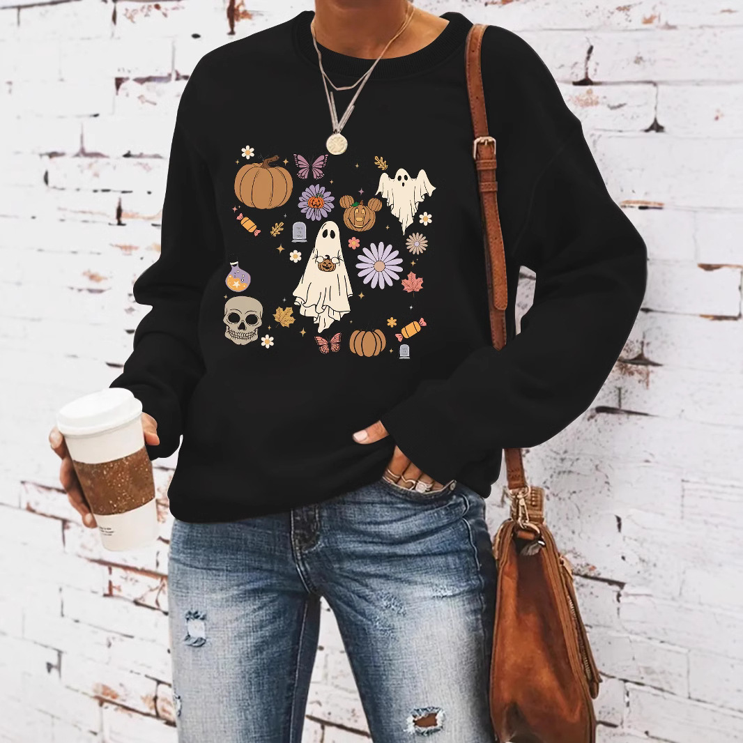 Amazon loose casual Halloween printing new foreign trade women's round neck sweater sports sweater wholesale supply