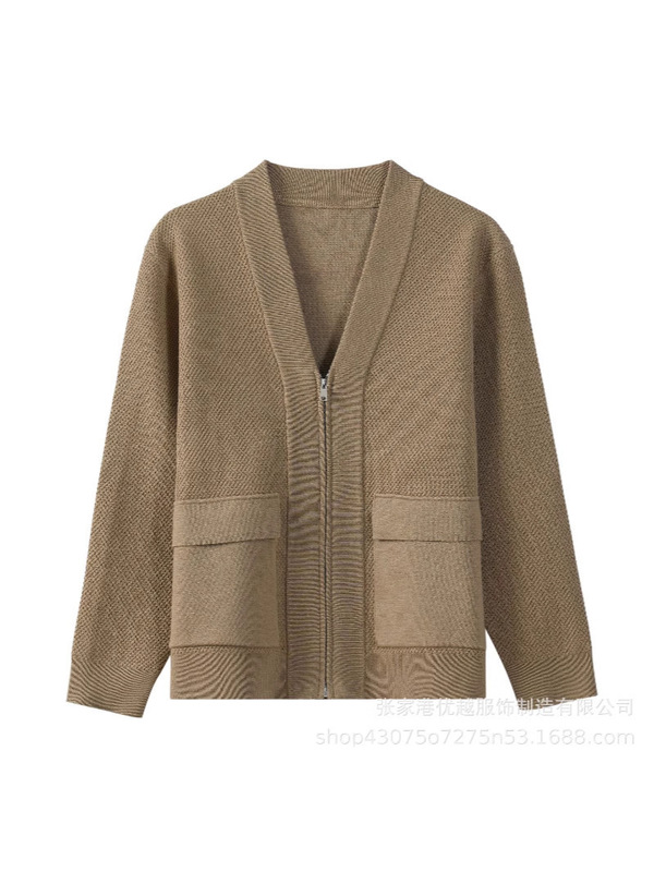 Sheinapps 2026 New V-Neck Zipper Sweater Solid Color Long-Sleeved Casual Men's Knitwear Exported to Europe and the United States