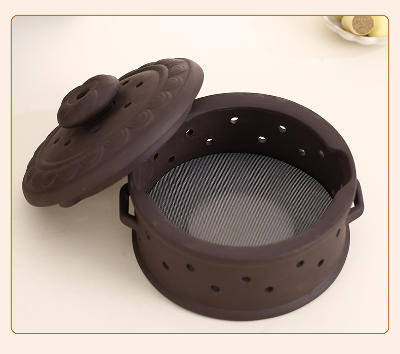 Portable Moxa Box Belly Warming Moxibustion Jar with 4-6 Vents Purple Clay Navel Therapy Device 500g details