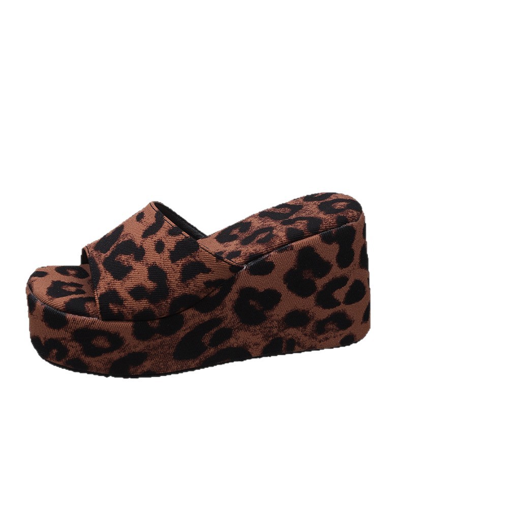 Women's Leopard Print Wedge Sandals European American Style Summer New Thick Sole Platform One Strap Size 43_vogvips.com