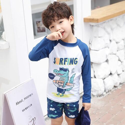 Children's swimsuit, unisex baby boy sun protection quick-drying separate swim trunks set, little kid pool swimsuit cute swimming suit