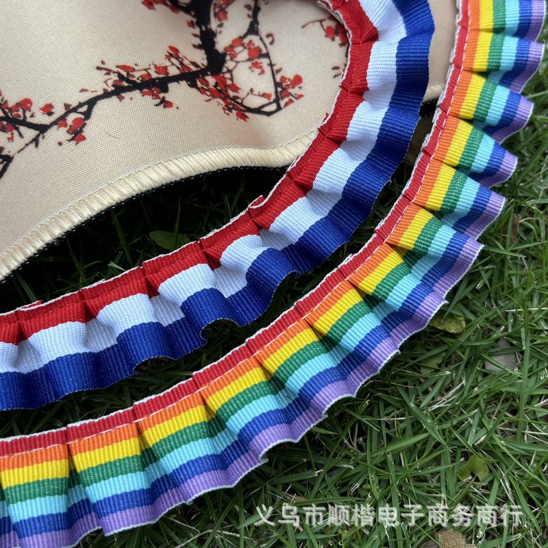Cinta colorida de 2,5 cm de tres colores con descuento, falda plisada de encaje, accesorios laterales, ropa de muñeca, zapatos, sombreros, material de equipaje