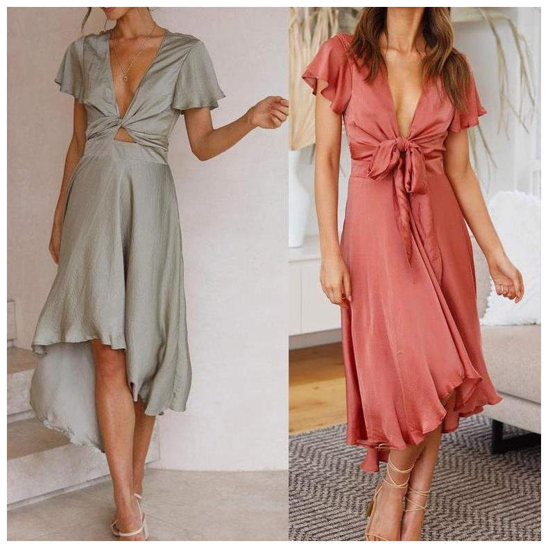 summer women s deep V-neck irregular dress nihaostyles wholesale clothing NSJRM81953