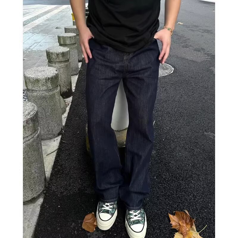 High Street Vintage Original Color Washed Jeans for Men, Loose Casual Long Pants, Old Money Style, Dark Blue Straight-Leg Pants, Trendy High Street Vintage Original Color Washed Jeans for Men, Loose Casual Long Pants, Old Money Style, Dark Blue Straight-Leg Pants, Trendy