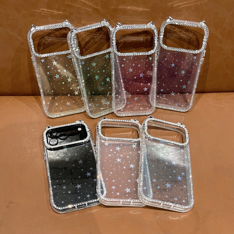 17 Suitable for Iphone16Pro Cat Ears Double-Sided Diamond Star 11 Shell 15 Apple 14 Anti-Fall 13 Mobile Phone Case 12