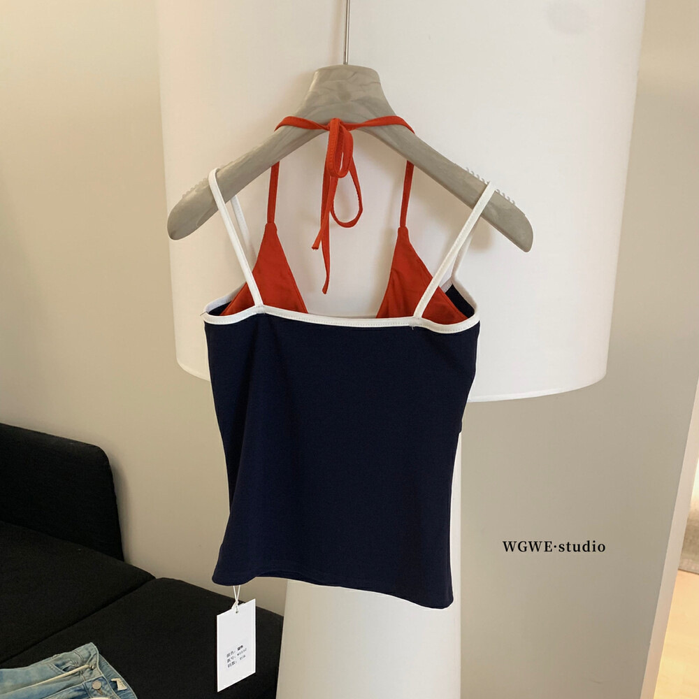WGWE Pure Desire Wind Colores en contraste, Slim-fit, Falda de dos piezas, Chaleco halter, correa para el pecho, ropa interior y exterior W5532