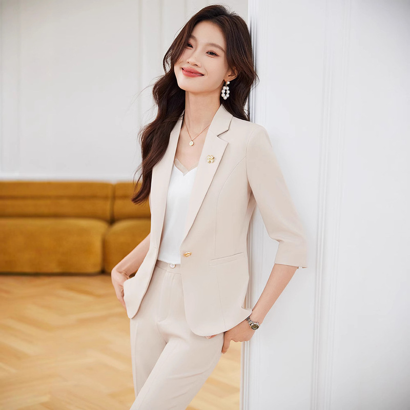 creamy-white Suit Jacket Women's Spring New Interview Slim-fit Business Wear Elegant Seven-sleeve High-end Suit suit
