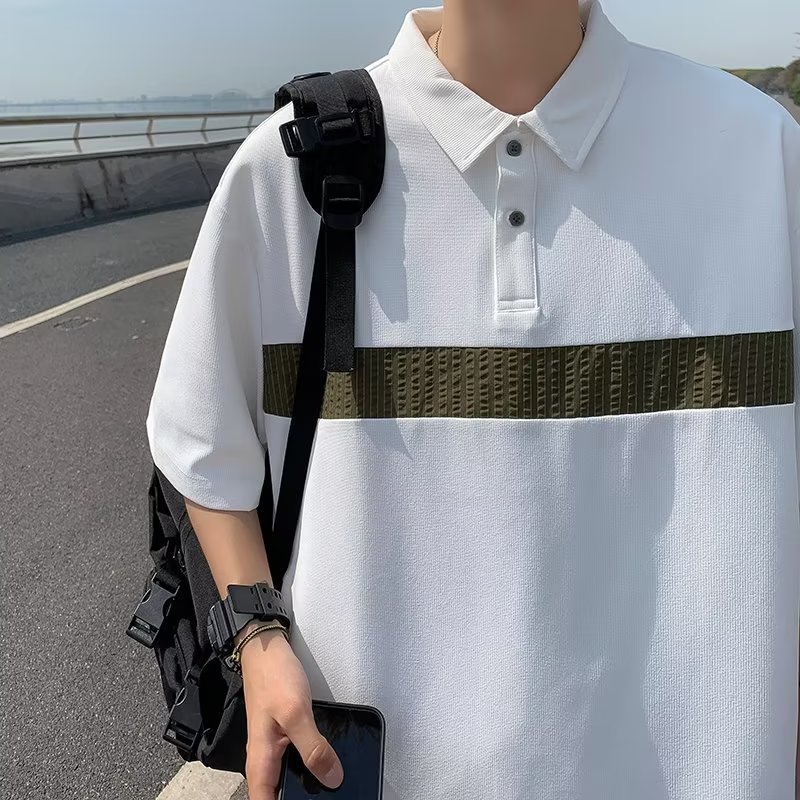 Camiseta de hombre de nuevo estilo polo camisa de hombre de manga corta solapa media manga tendencia camiseta costura tela transpirable