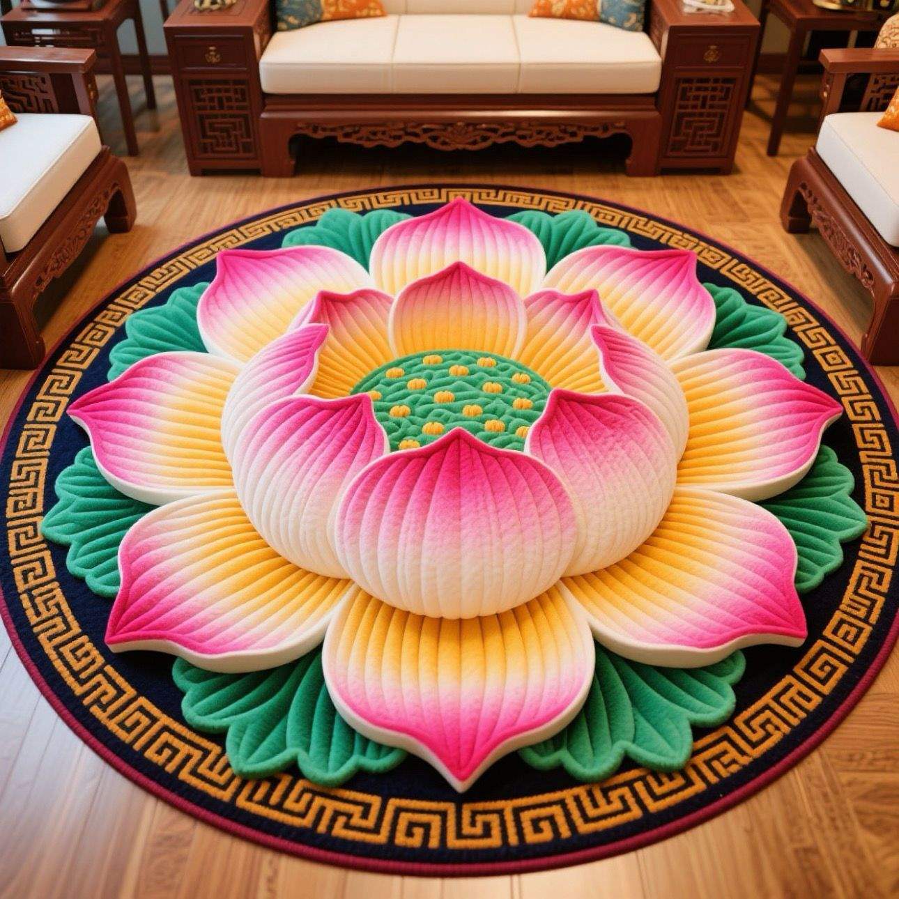 Runde 3D-Zen-Meditationsmatte aus Kristall-Samt, Lotus-Motiv, Buddha-Teppich, buddhistisches Gebetskissen_voghion.com