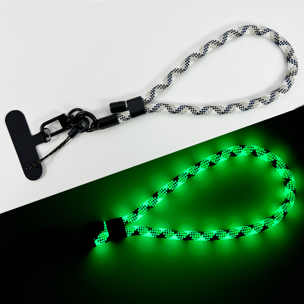 Shixi glow-in-the-dark mobile phone lanyard wristband, woven polyester rope with metal buckle, unisex mobile phone chain.