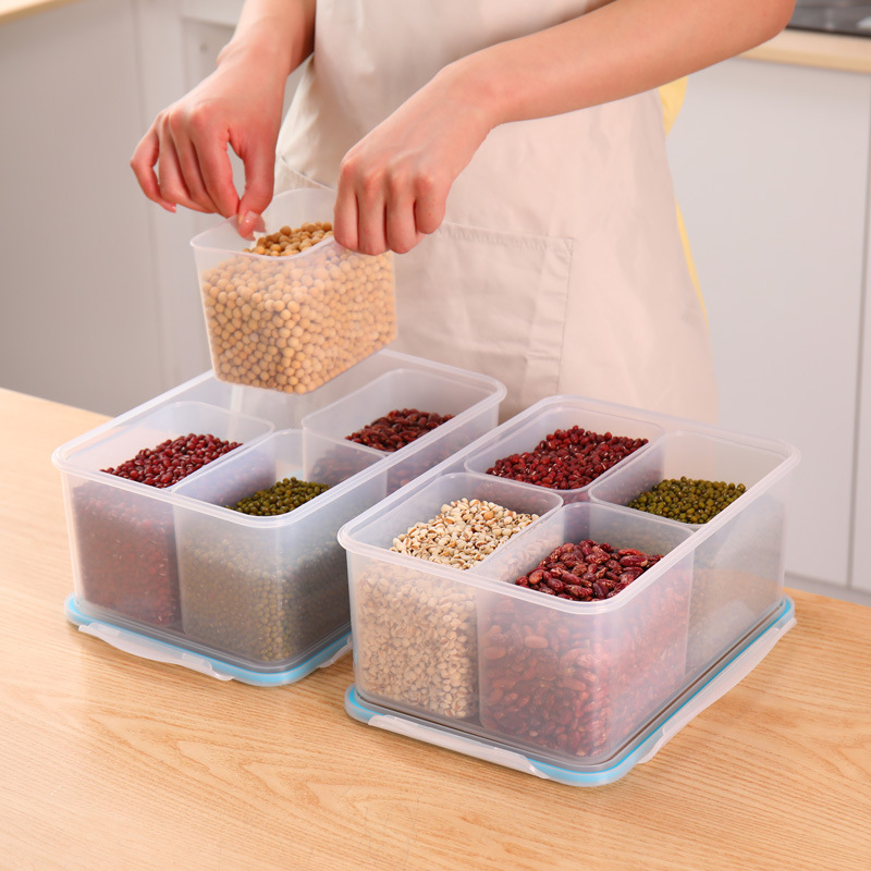 8 liters portable large-capacity sealed compartment fresh-keeping box plastic transparent portable coarse cereals and cereals storage box with lid