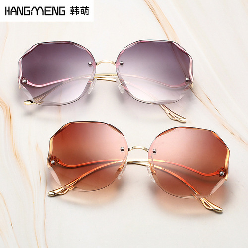 New Frameless Cut Edge Sunglasses European and American Trendy Ocean Film Gradient Sunglasses Butterfly Flower Sunglasses Cross-Border