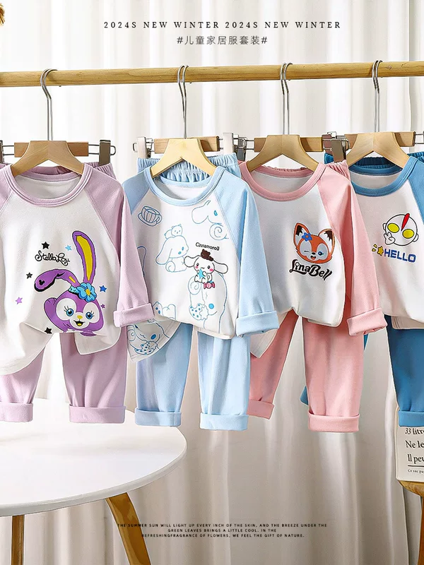 Children's demi-season pijama, set, velvet keep warm thermal underwear