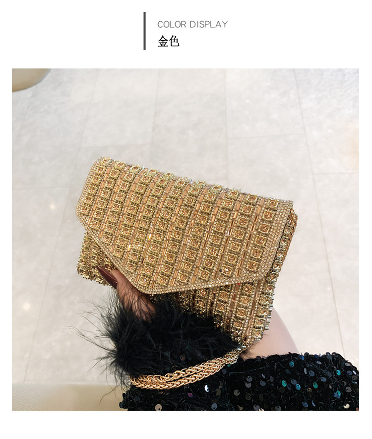 Cross-border bag bestsellers: Women's bag, chain, super shiny diamond-encrusted small square bag, crossbody bag, fashionable and versatile, socialite dinner bag undefined
