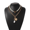 Fashionable retro necklace, metal coins from pearl, chain, set, European style, simple and elegant design