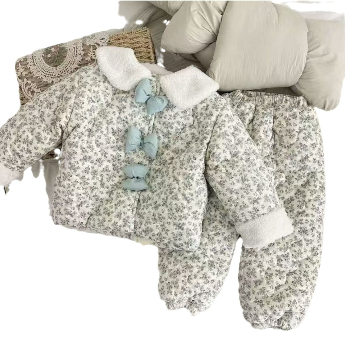 어린 소녀와  를위한 두꺼운 따뜻한 가정 옷을 기모 어린이 잠옷 겨울 두꺼운 3 층 퀼트 겨울