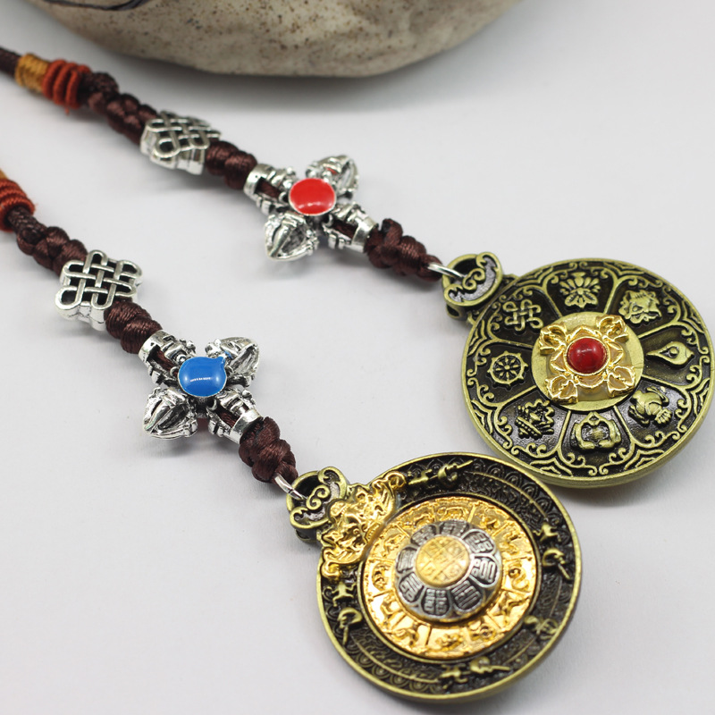 新款九宫八卦可转动腰牌 旅游纪念饰品 包包挂件六字真言八宝吉