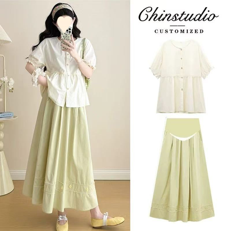 Maternity Summer Outfit 2026 New Short-Sleeve Top Babydoll Shirt and Skirt Fresh Style High-End Maternity Wear
