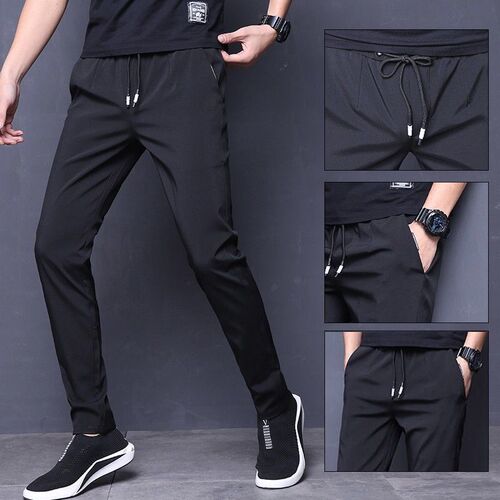 Men's Ice Silk Thin Casual Pants Men's Plus Size Spring and Summer Slim Fit Sports Pants Men's Loose Straight Leg Long Pants Chang Zhen