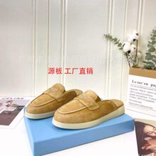 P家三角标女鞋英伦厚底乐福鞋男女休闲半拖时尚百搭耐穿包头拖鞋