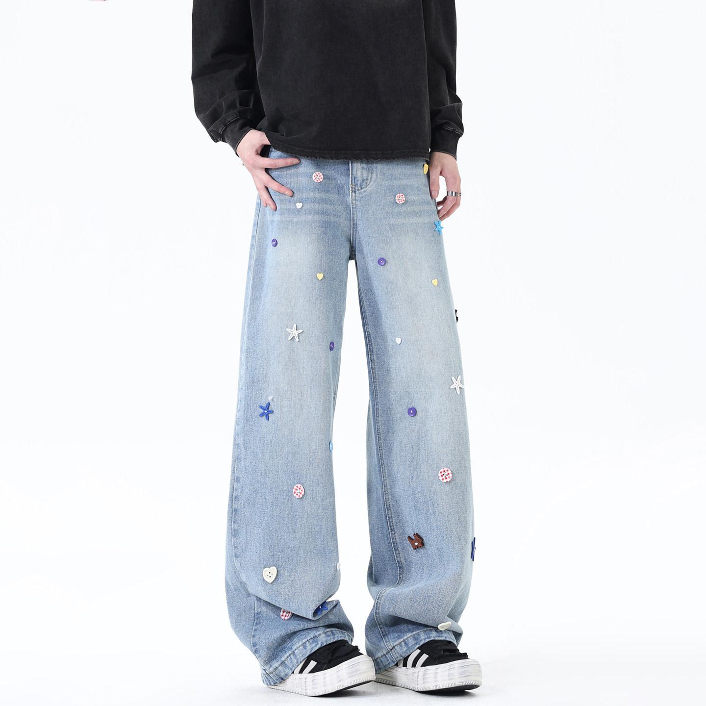 Retro-Jeans im farbenfrohen Boyfriend-Stil für Damen und Herren mit Knopfleiste und weitem Bein, bodenlang, für den Herbst_voghion.com