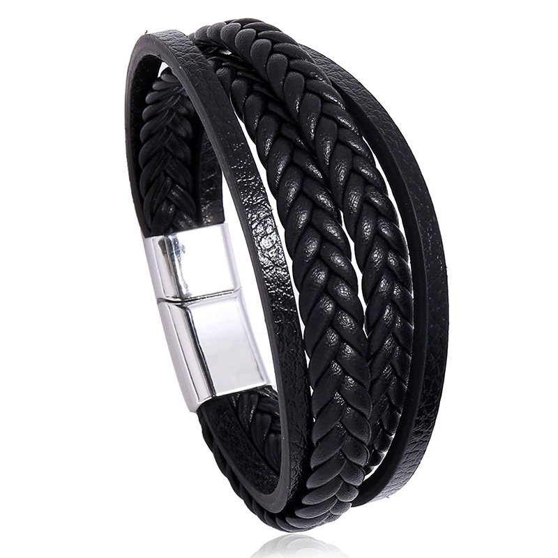 European and American Cross-Border Best-Selling Jewelry, Simple and Artistic Retro Magnetic Buckle Pu Leather Bracelet, Unisex and Versatile Hand Accessory