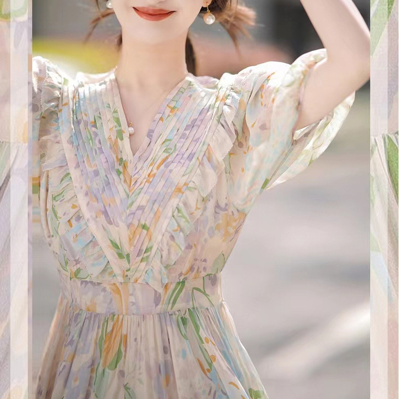 Huajianyu Heavy Industry Design Silk Dress Mulberry Silk Waist Age Reduction New Gentle Style Printed Skirt for Women