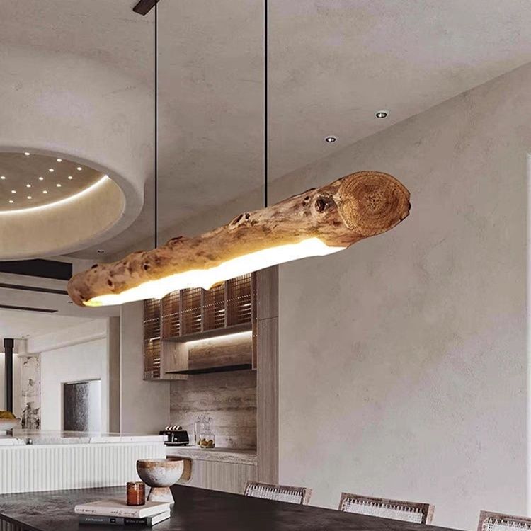 Quiet Japanese Style Retro Chandelier Log Creative Restaurant Bar Table Solid Wood Tea Room Zen Lamps Long Strip