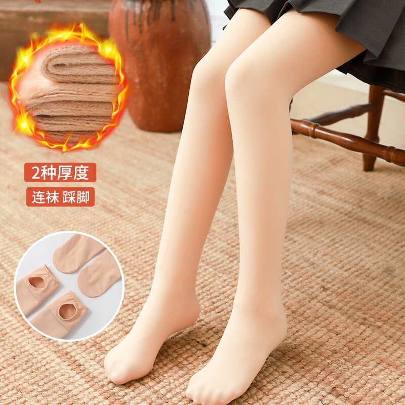 Bare-leg illusion tights for girls, autumn and winter thickened skin-tone pantyhose, warm leggings, children's dance tights
