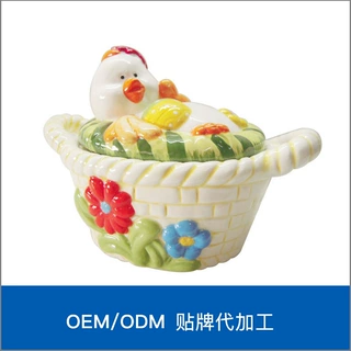 复古款产品时尚简约批发新款陶瓷蛋杯手绘白云土陶瓷蛋托储物罐