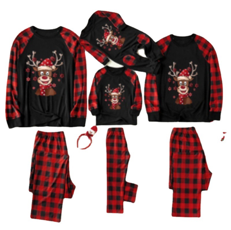 Ventas directas de fábrica estilo europeo y americano otoño e invierno nuevo Plaid hogar desgaste pijamas traje Navidad padre-niño desgaste