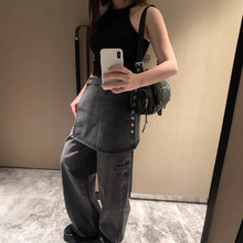 现货 洋气屁帘可拆两件套复古口袋设计韩风百搭牛仔裤长裤女装