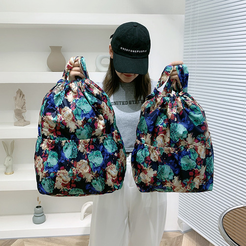 Cross-border Drawstring Pocket Large Capacity Backpack Women's Folding Portable Shopping Bag Outdoor Lightweight Travel Bag