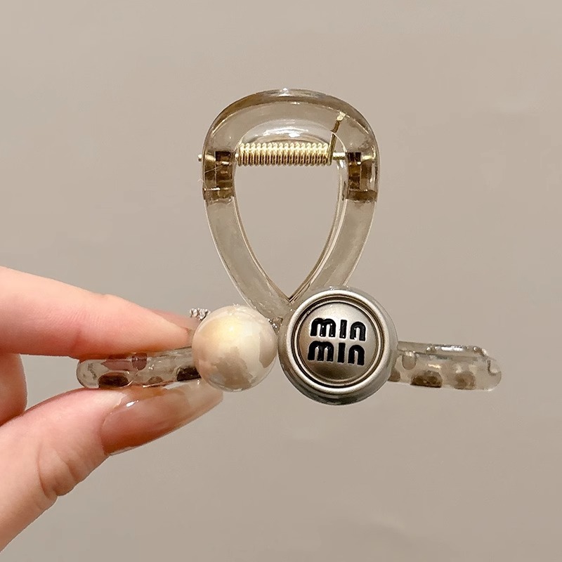 Horquilla de acrílico coreano, clip para el cabello de la parte posterior de la cabeza femenina, tocado, clip de perlas rojas de red, clip de tiburón de amor de temperamento