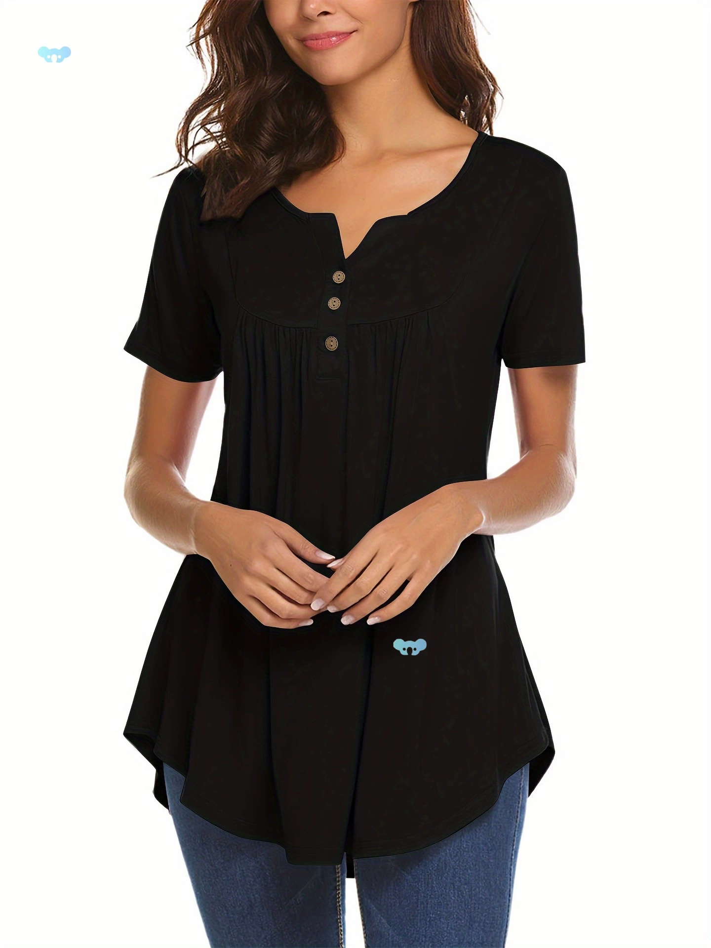 Футболка с однотонной расцветкой, на пуговицах спереди, повседневная, короткая, дропшипинг